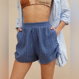 NWOT Aerie Gauzy Lurex Cinched Short in Marbled Blue size Large